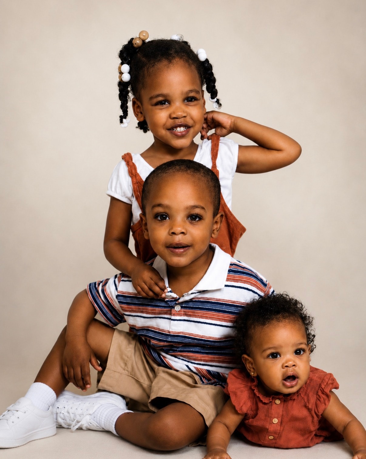 Colorized siblings portrait with warm vibrant tones