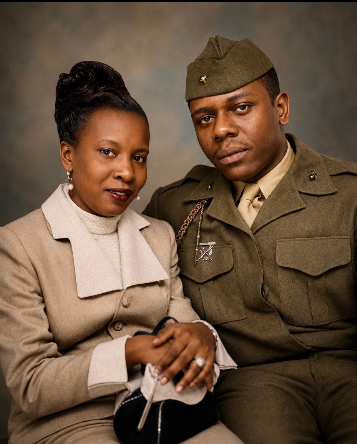 Fully restored and colorized wartime couple portrait